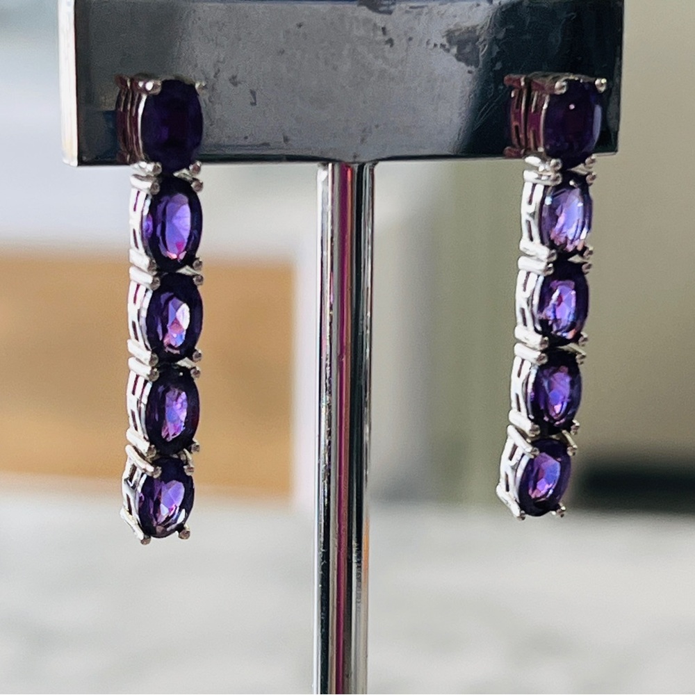 Authentic Deep Purple African Amethyst drop earrings set in 925 Sterling Silver